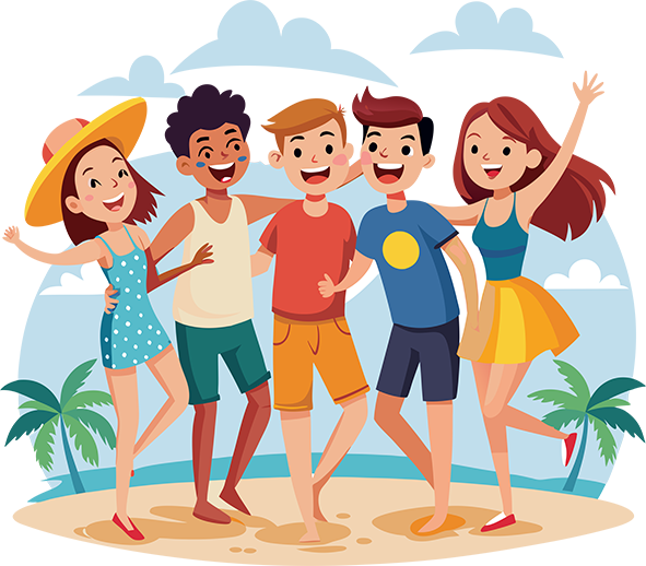 Pessoas felizes na praia